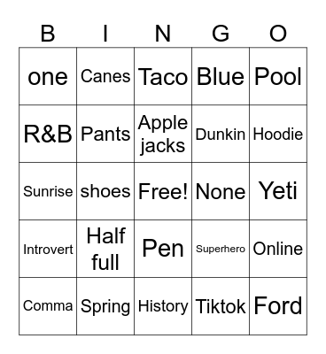 Untitled Bingo Card