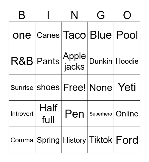 Untitled Bingo Card
