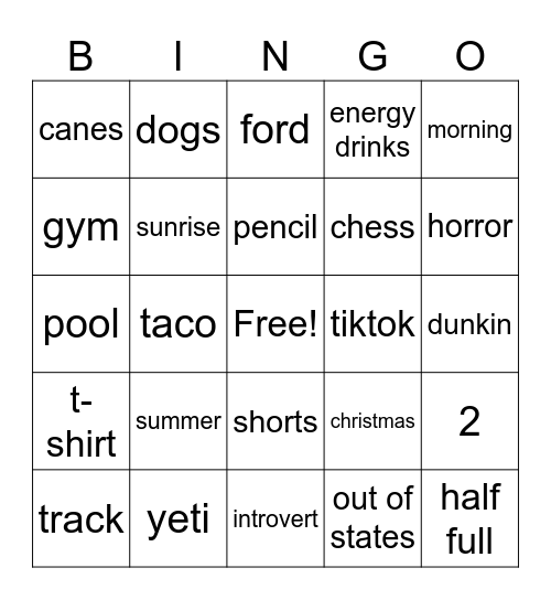 Untitled Bingo Card