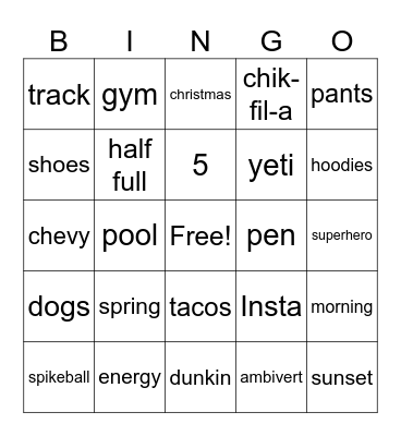 Untitled Bingo Card