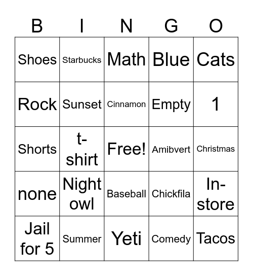 Untitled Bingo Card