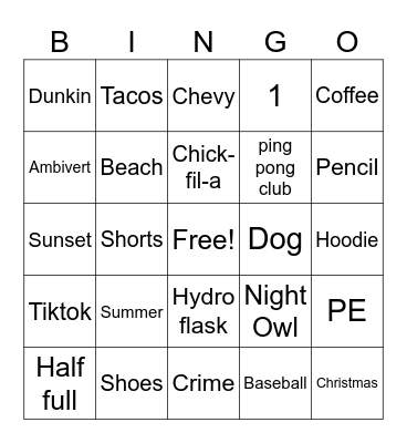 Untitled Bingo Card