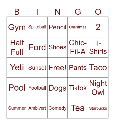 Untitled Bingo Card