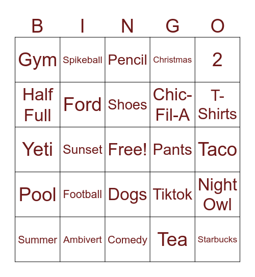 Untitled Bingo Card
