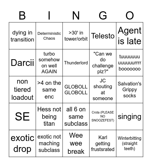 Ran-dim Salvation's DRIP Bingo Card