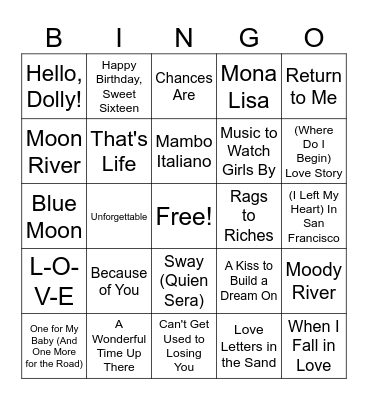 Sinatra & Friends Rd 1 Bingo Card