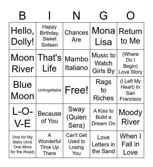 Sinatra & Friends Rd 1 Bingo Card
