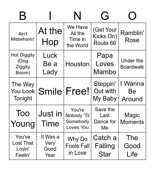 Sinatra & Friends Rd 2 Bingo Card