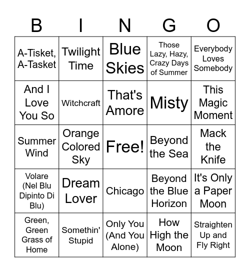Sinatra & Friends Rd 3 Bingo Card