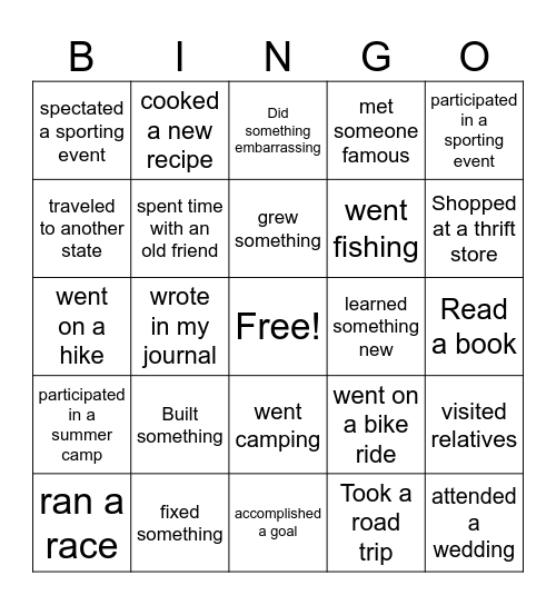 Summer 2026 Bingo Card