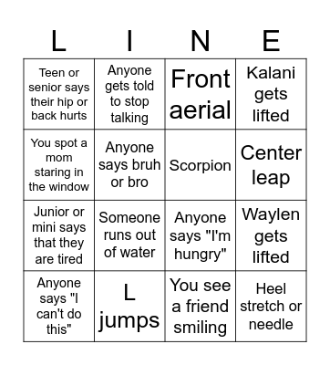 Line Choreo Bingo Card