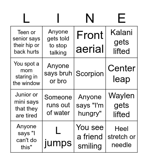Line Choreo Bingo Card
