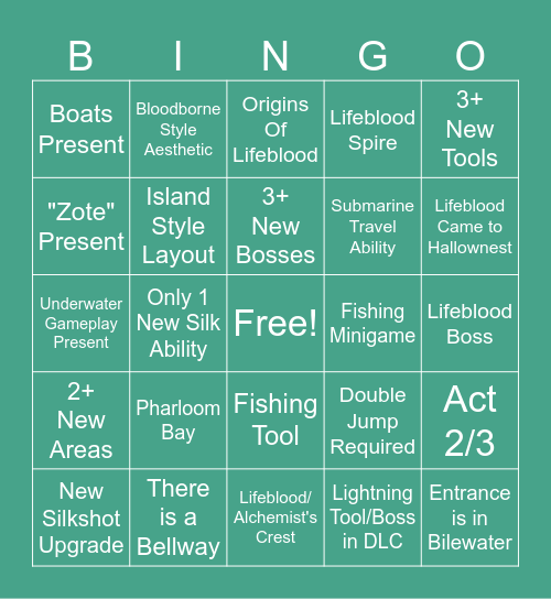Silksong DLC Bingo Card