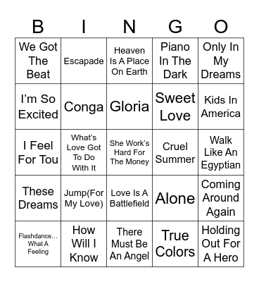Ladies of the 80s Bingo Card