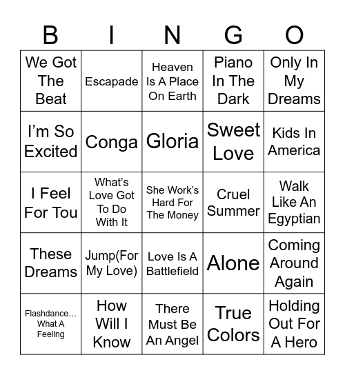 Ladies of the 80s Bingo Card