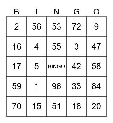 Les Nombres en Français Bingo Card