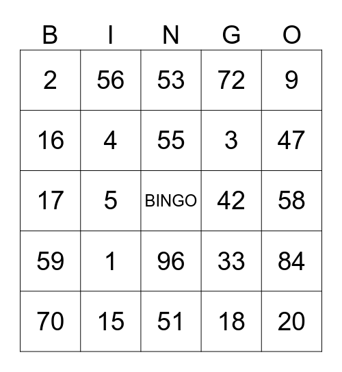 Les Nombres en Français Bingo Card