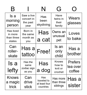 Team Trivia Bingo:        Find Someone Who... Bingo Card