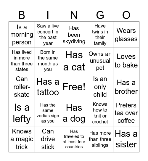 Team Trivia Bingo:        Find Someone Who... Bingo Card