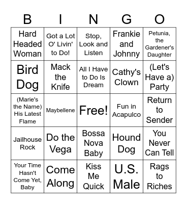 Elvis & Friends Rd 1 Bingo Card