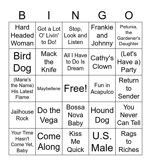 Elvis & Friends Rd 1 Bingo Card