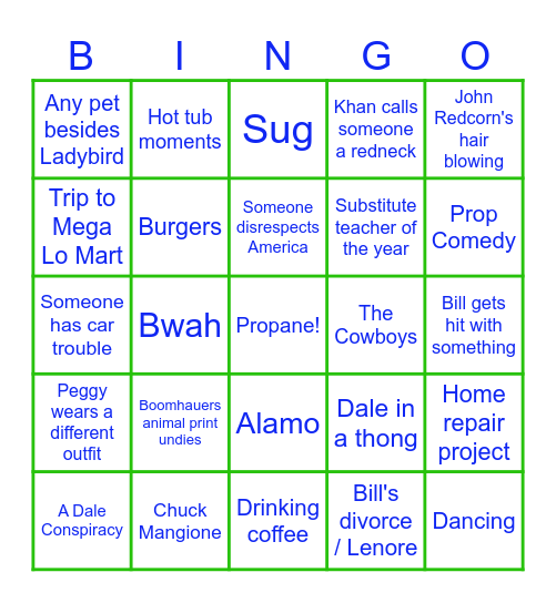 King of the Hill Bingo Card