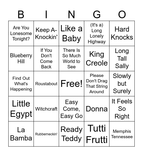 Elvis & Friends Rd 3 Bingo Card