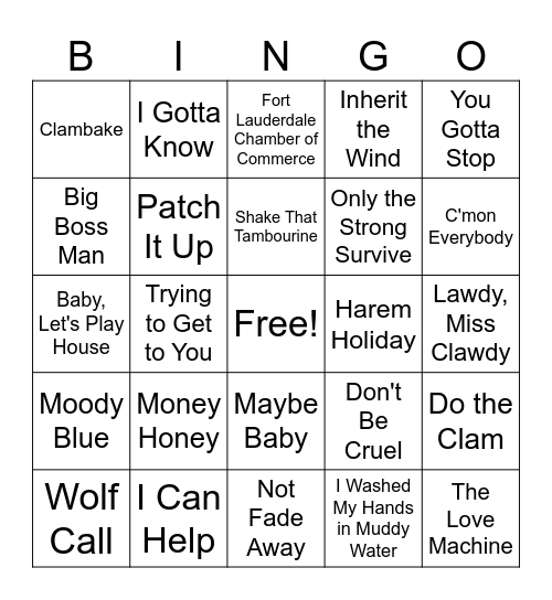 Elvis & Friends Rd 4 Bingo Card
