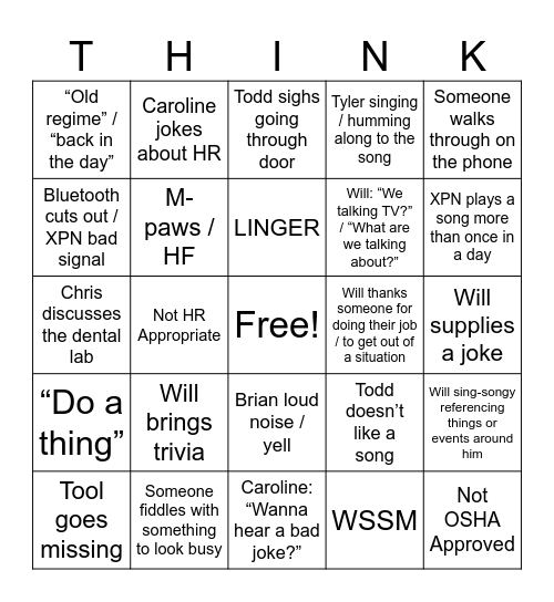 Think Bingo Card