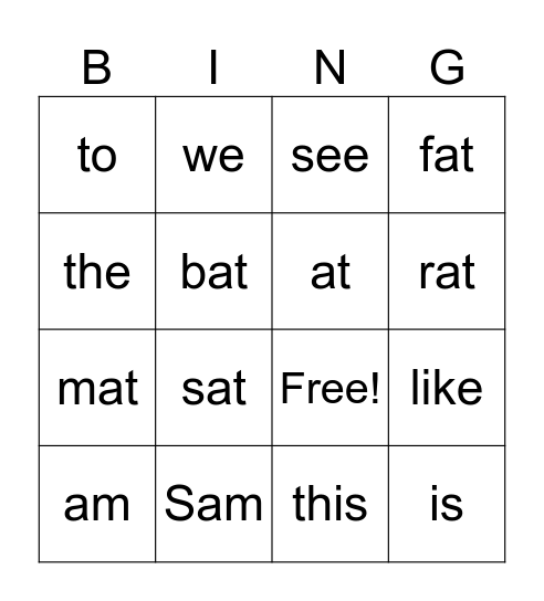 1-1 Bingo Card