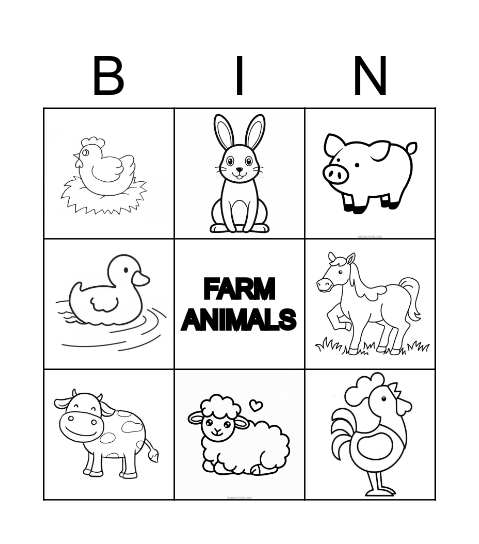 FARM ANIMALS Bingo Card