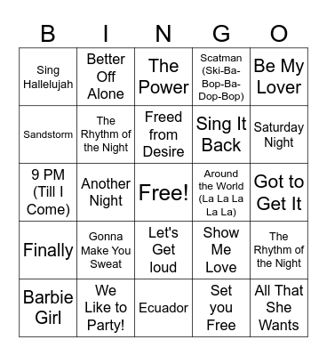 90's Dance Mix Bingo Card