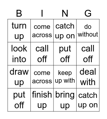 Phrasal Verbs Bingo Card