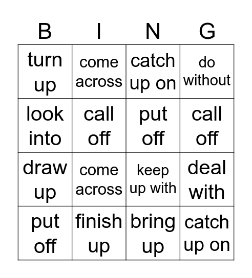 Phrasal Verbs Bingo Card