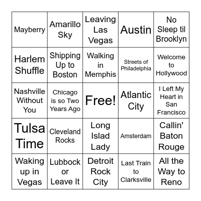 Songs about Cities Bingo Card