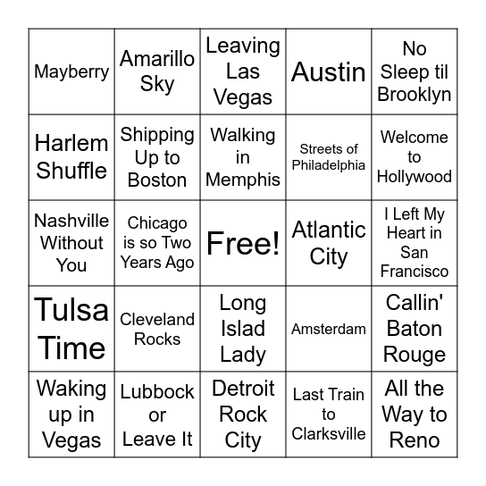 Songs about Cities Bingo Card