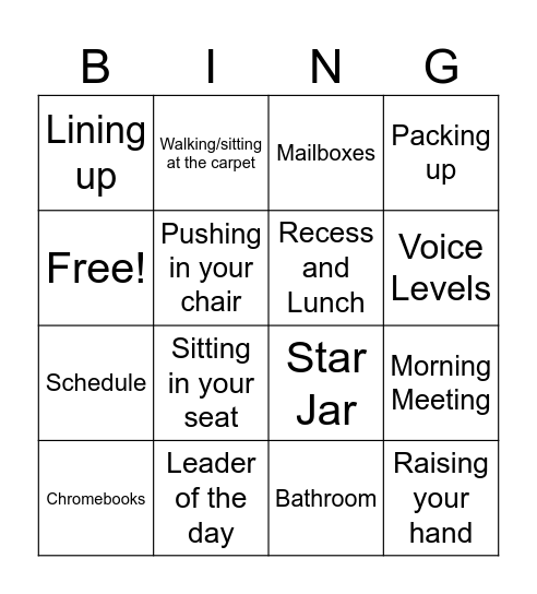 Back to school bingo Card