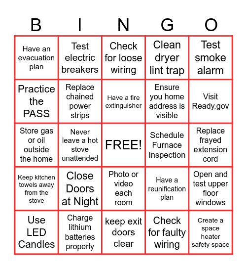Fire Prevention & Safety! Bingo Card