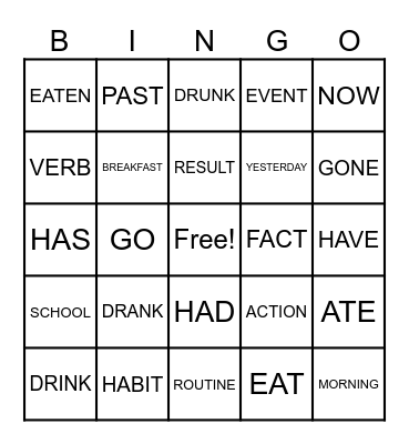 VERB 1,2,3 Bingo Card