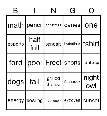 Untitled Bingo Card