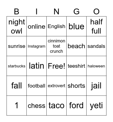 Untitled Bingo Card