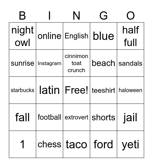Untitled Bingo Card