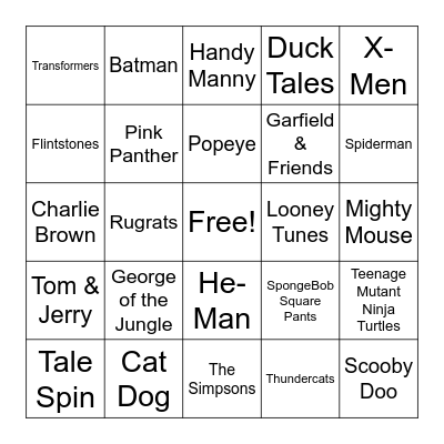 Cartoon Theme Songs Bingo Card