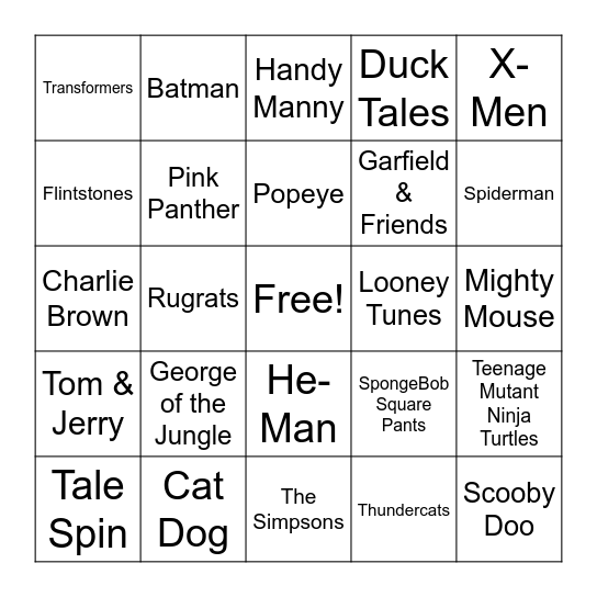 Cartoon Theme Songs Bingo Card