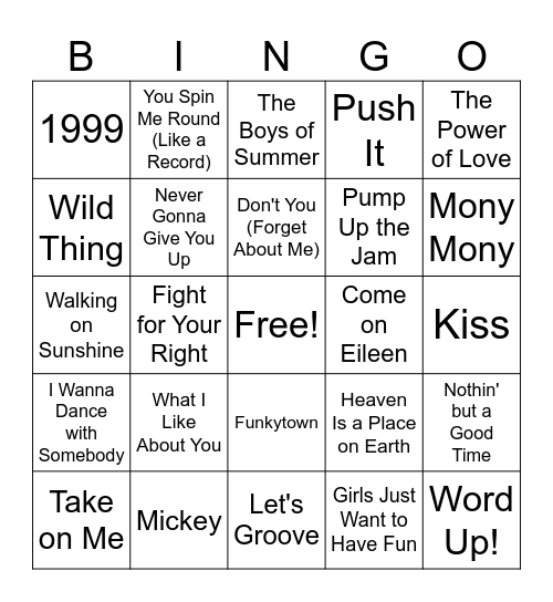 80's Party Classic Bingo Card