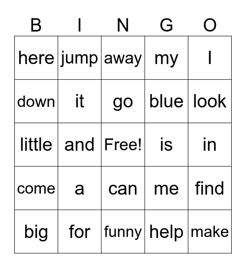 DOLCE PRE-PRIMER WORDS Bingo Card