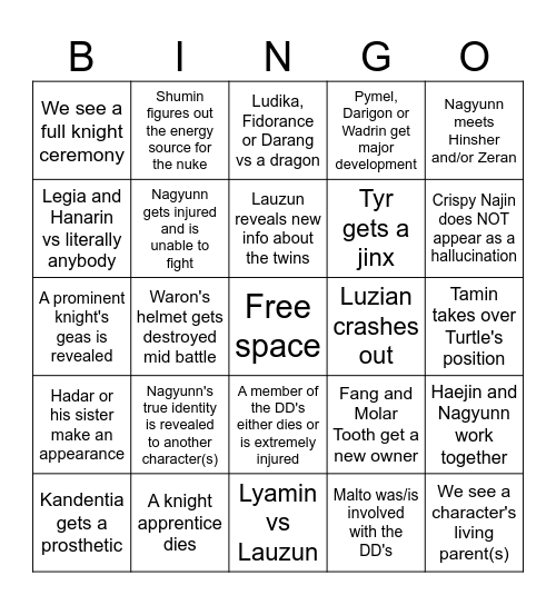 EK season 2 post hiatus bingo Card