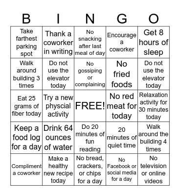 Fitness Bingo  Bingo Card