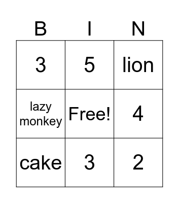 Kinder 5B Bingo Card