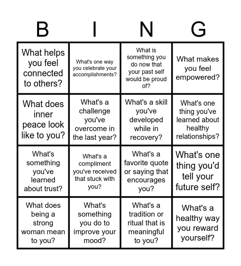 Recovery Bingo Card